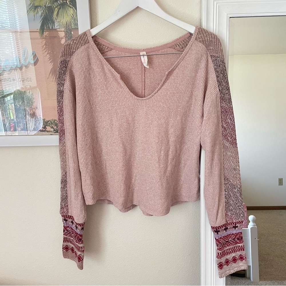 Anthropologie Daily Practice Mixed Knit Cuff Thermal Top Size Medium